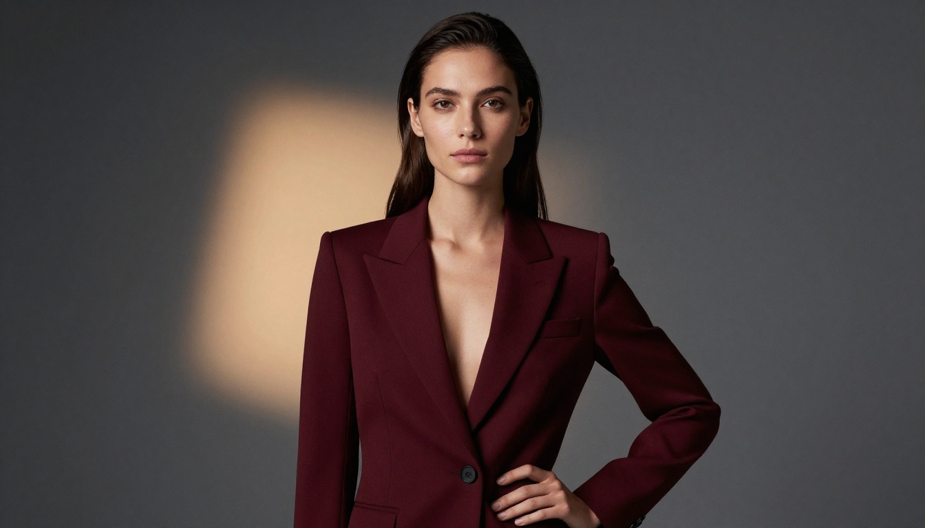 Fashion editorial portrait with split-tone studio lighting and maximum skin pore detail visible