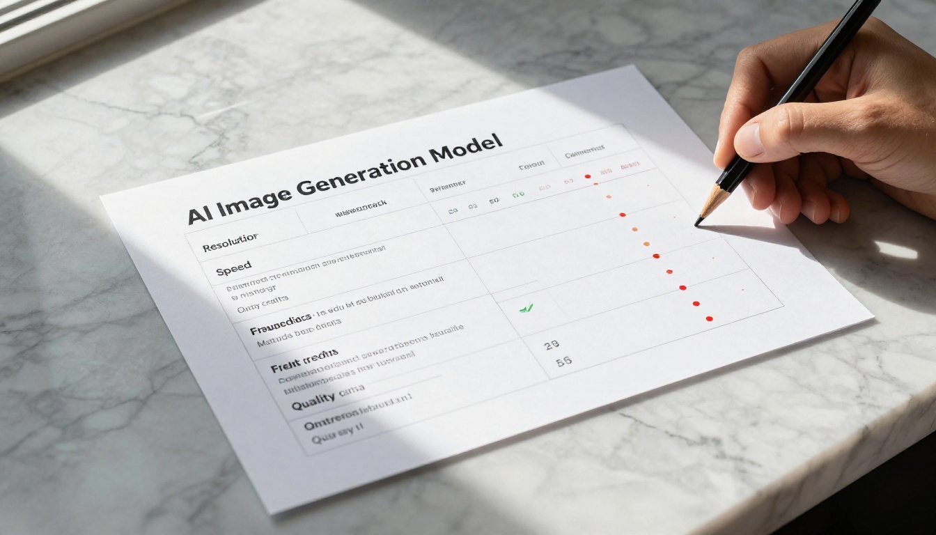 Model comparison reference printed on glossy paper beside a pencil on a marble desk Model comparison reference printed on glossy paper beside a pencil on a marble desk