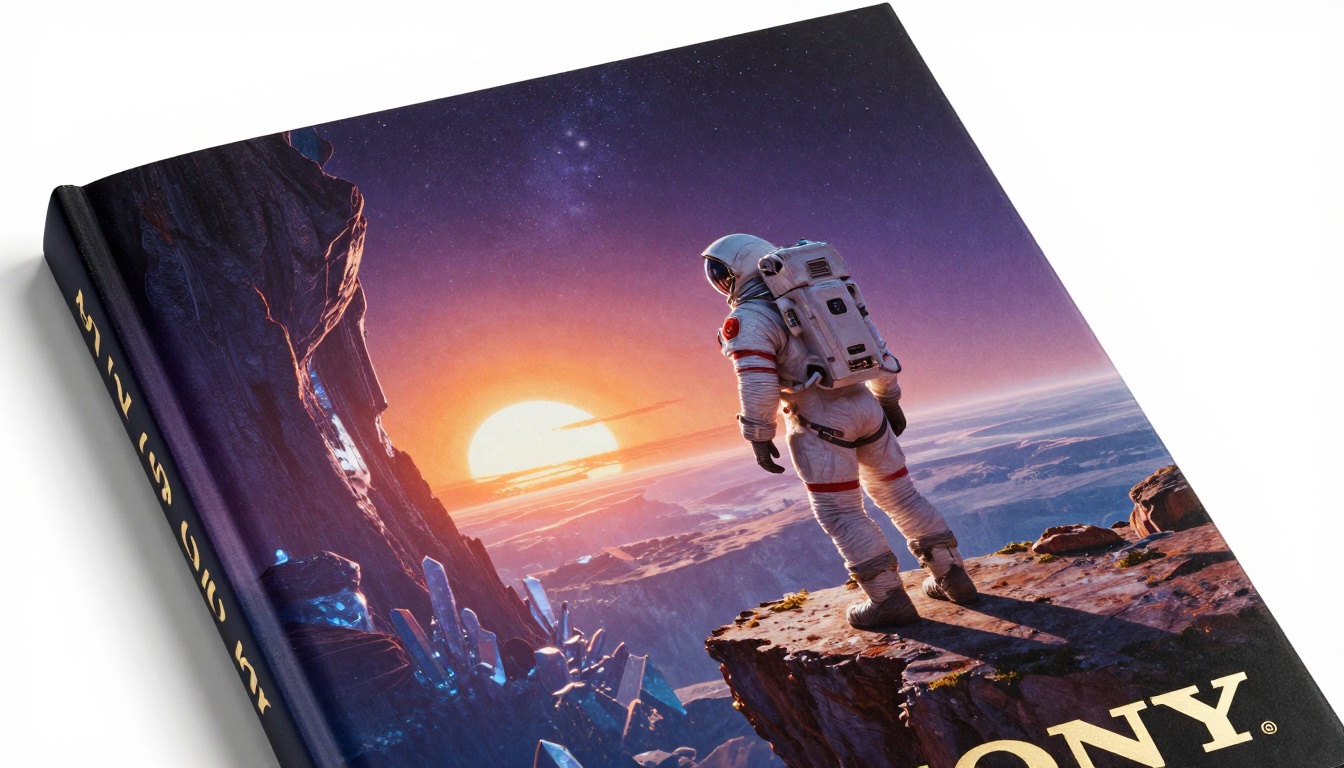 Science fiction hardcover showing alien planet with twin suns and astronaut silhouette