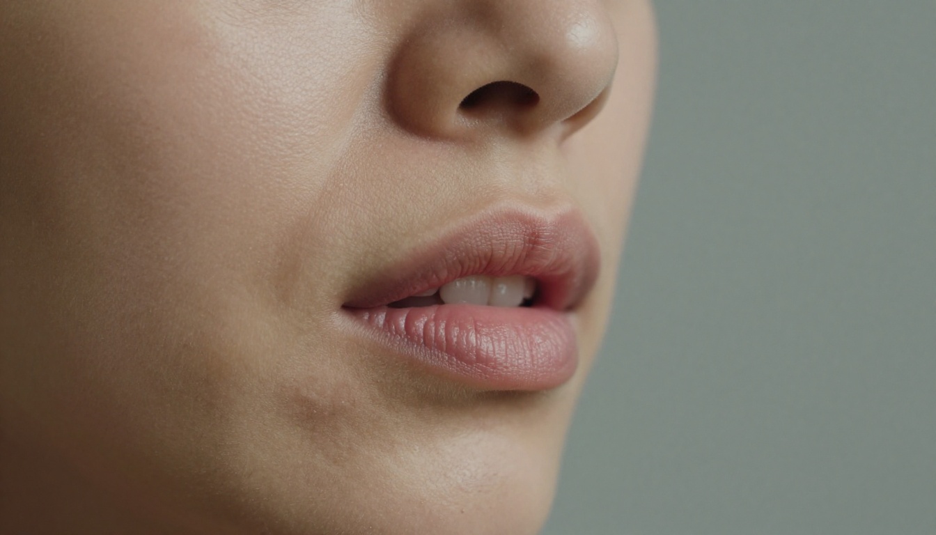 Close-up portrait of lips mid-speech showing precise lipsync detail, professional studio lighting