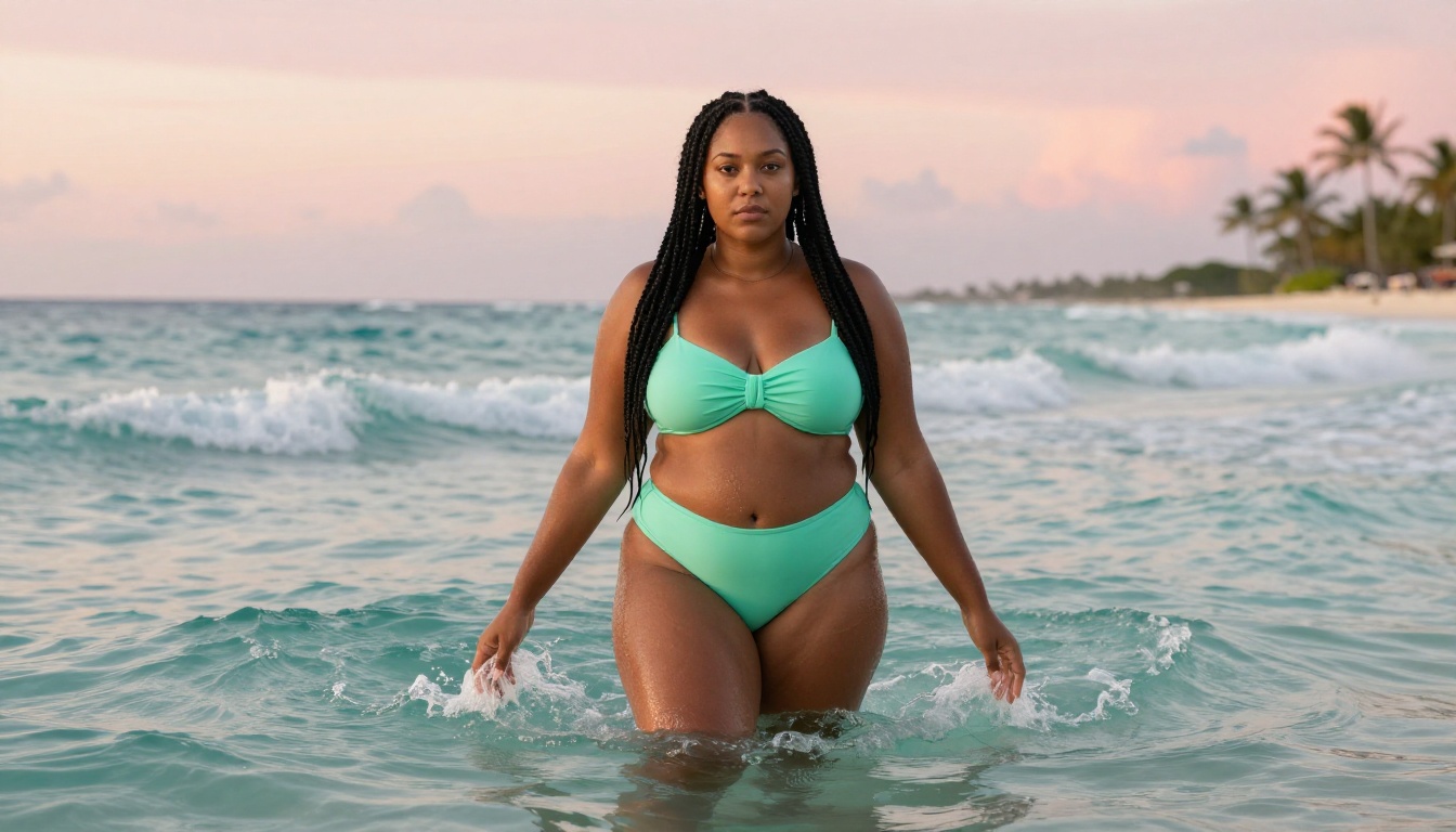 Caribbean ocean sunrise bikini bronze skin