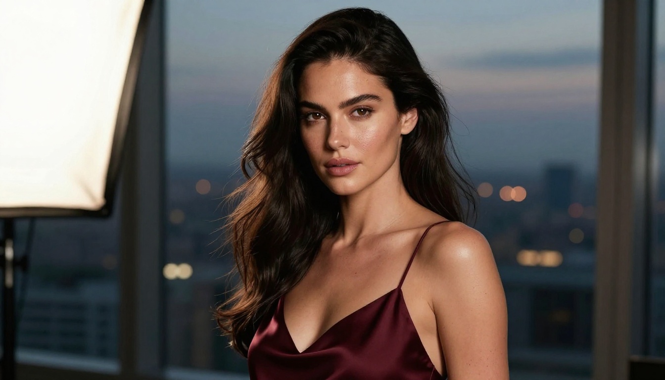 Glamour portrait of woman in burgundy silk dress Glamour portrait of woman in burgundy silk dress
