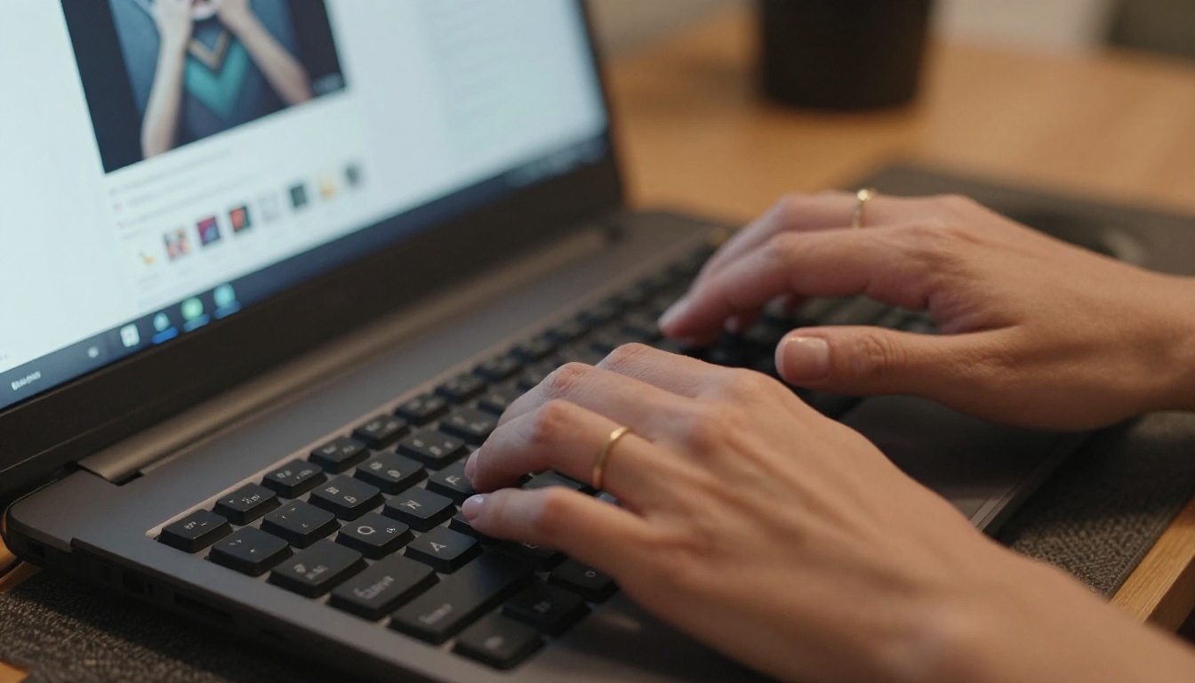 Woman typing AI image prompts on mechanical keyboard Woman typing AI image prompts on mechanical keyboard