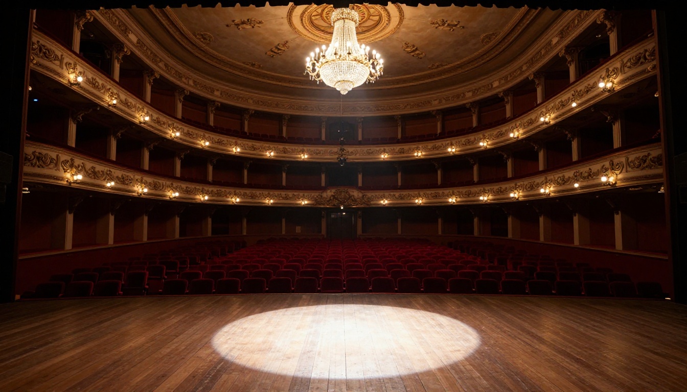 Empty grand theater stage with a single spotlight Empty grand theater stage with a single spotlight