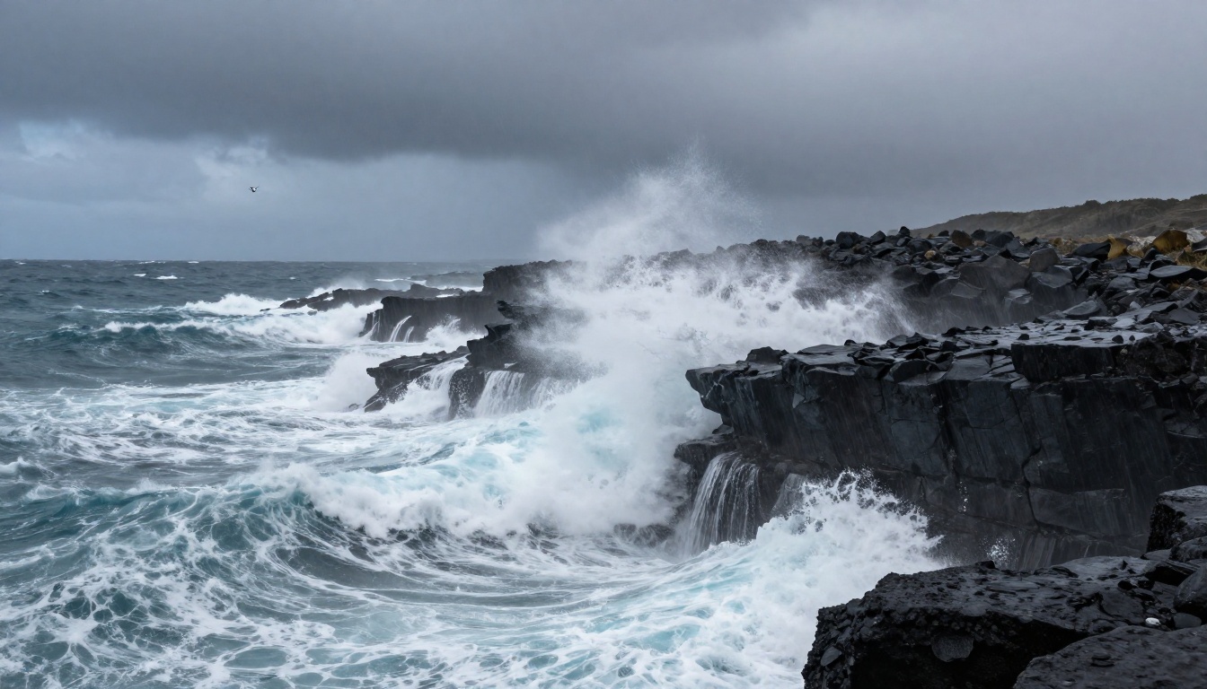 Rugged coastal cliffs with waves crashing during a storm Rugged coastal cliffs with waves crashing during a storm