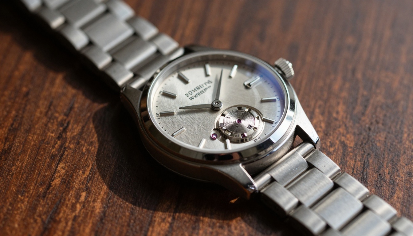 Macro close-up of mechanical watch on wood Macro close-up of mechanical watch on wood