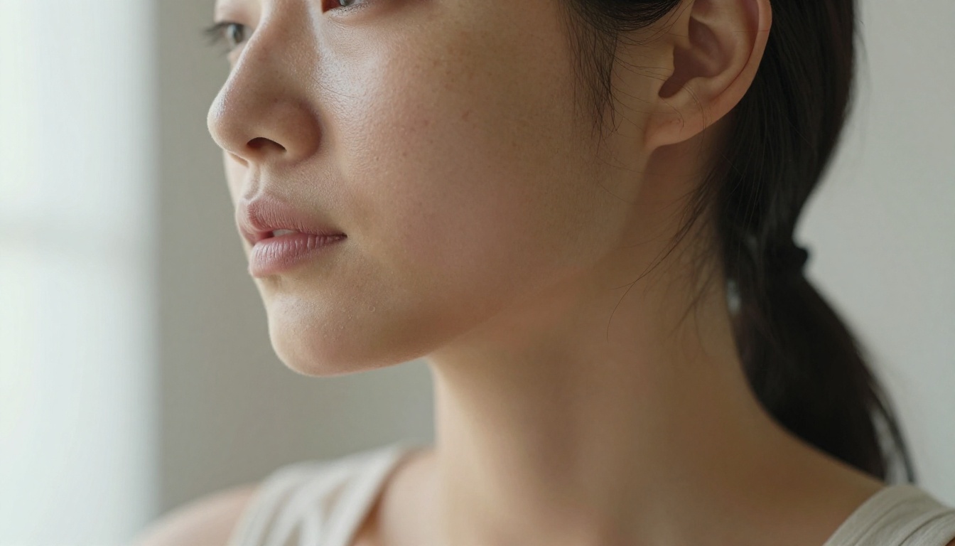 Natural skin texture close-up portrait, morning window light, no makeup authenticity