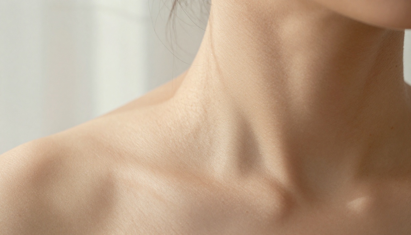 Macro close-up of shoulder skin texture, raking single window light