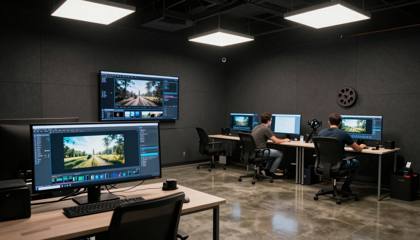 Professional media production studio workspace Professional media production studio workspace