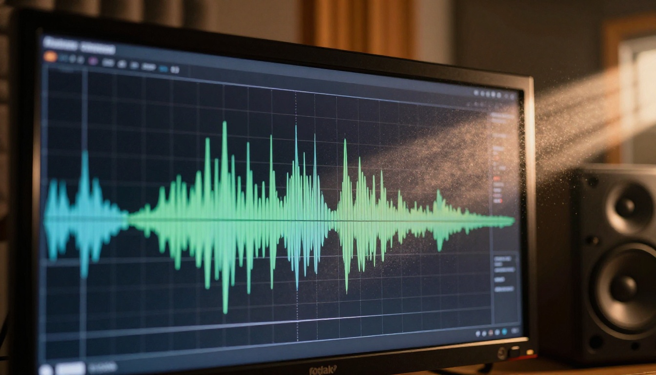 Audio engineer analyzing waveforms on professional studio monitor
