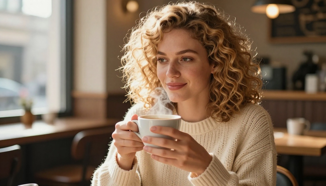 Warm cafe lifestyle portrait showing natural lighting technique