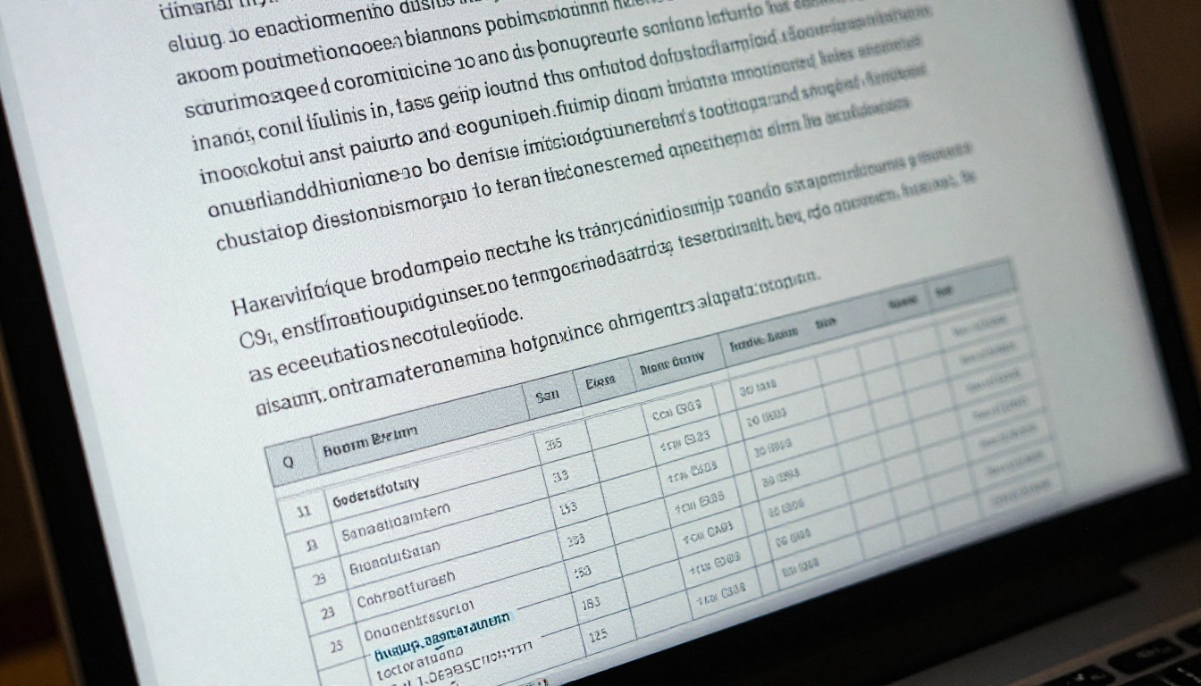 Close-up of a monitor displaying a structured long-form text document Close-up of a monitor displaying a structured long-form text document