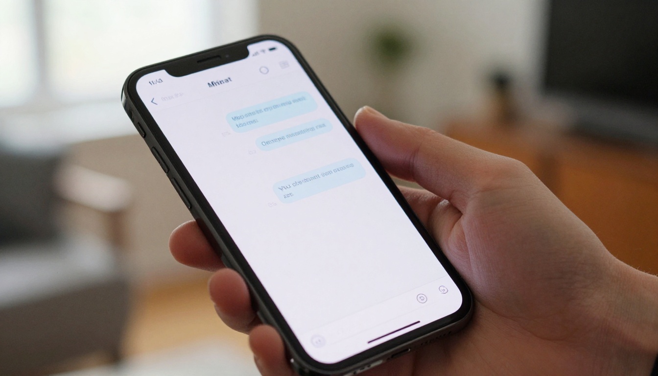 Person viewing AI chat interface on a smartphone held in hand Person viewing AI chat interface on a smartphone held in hand