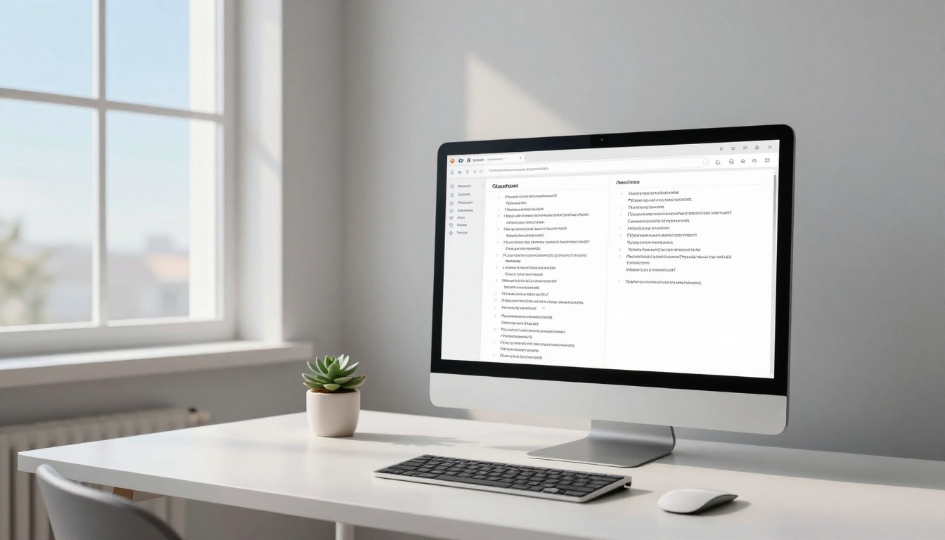 Modern AI chat interface displayed on a clean desktop monitor in a minimalist Scandinavian home office Modern AI chat interface displayed on a clean desktop monitor in a minimalist Scandinavian home office