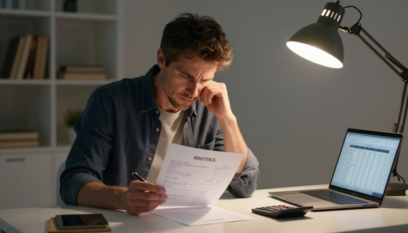 Professional reviewing printed pricing sheets and cost comparisons at desk Professional reviewing printed pricing sheets and cost comparisons at desk