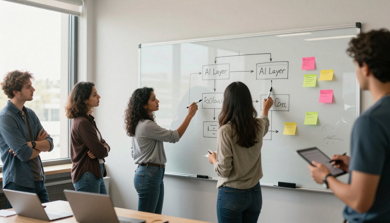 Team planning architecture on a whiteboard