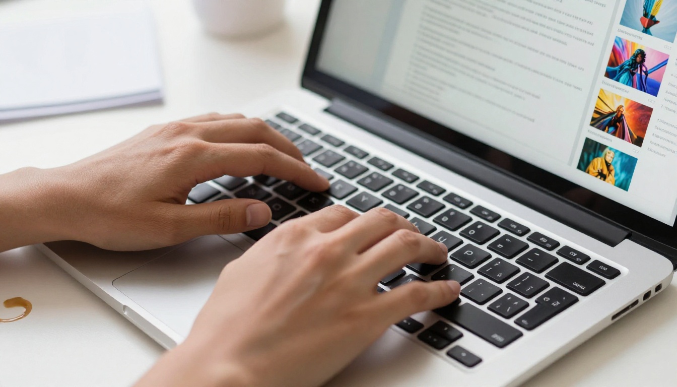 Close-up of laptop keyboard with AI image interface visible on screen Close-up of laptop keyboard with AI image interface visible on screen