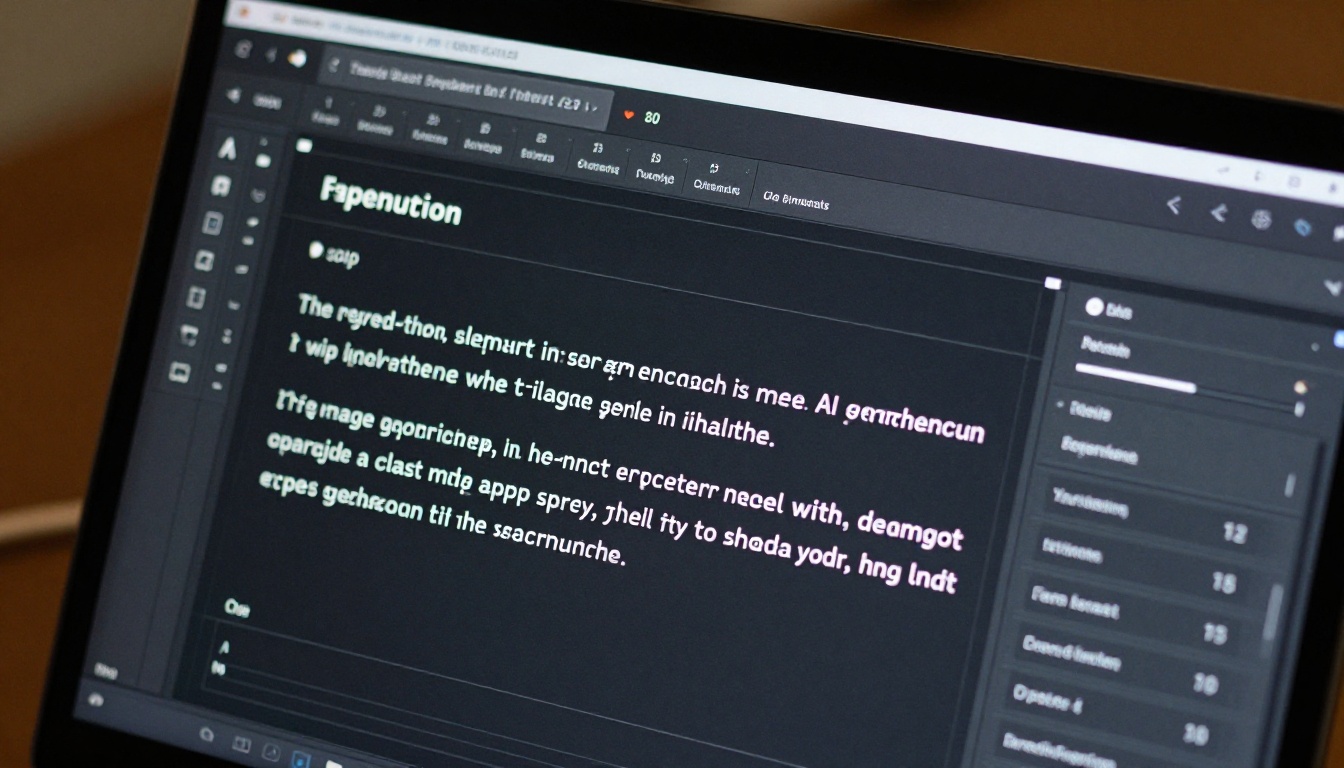 Extreme close-up of a dark UI interface on a computer monitor showing AI image generation settings, sliders, and a text prompt input field
