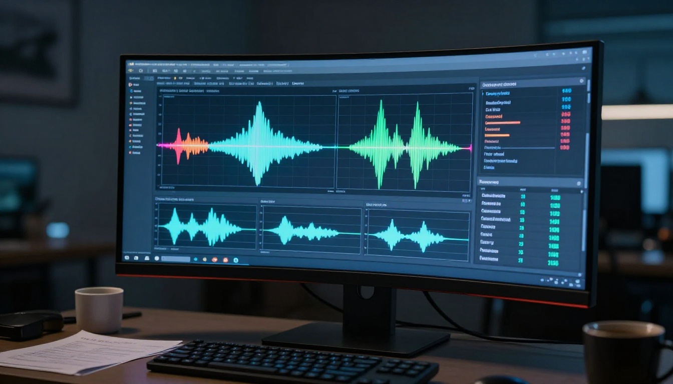 AI motion analysis dashboard showing waveform visualizations and frame-by-frame timeline breakdowns