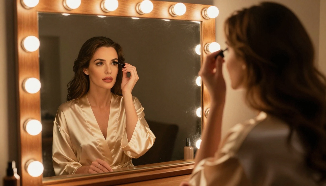 Woman at vanity mirror Hollywood lighting Woman at vanity mirror Hollywood lighting