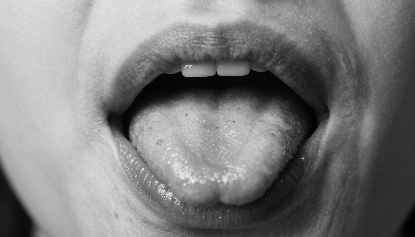 Extreme close-up of a human mouth in mid-speech showing phonetic articulation with dramatic directional sidelight