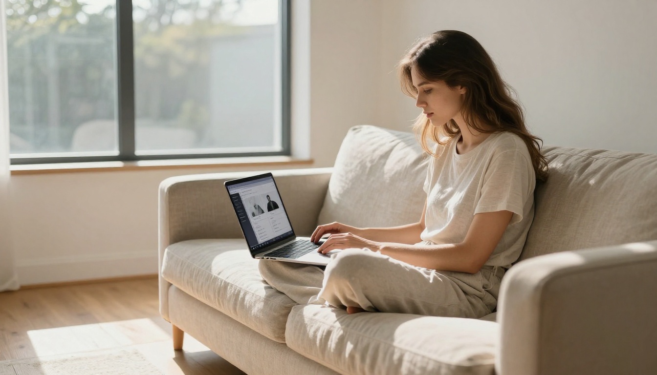 Woman browsing the PicassoIA platform to select AI video generation models Woman browsing the PicassoIA platform to select AI video generation models