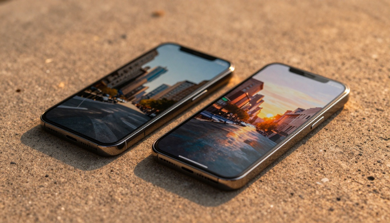 Two smartphones on raw concrete surface showing different AI-generated images side by side