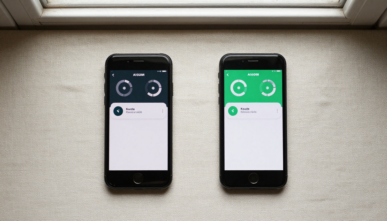 Two smartphones displaying AI video generation apps side by side Two smartphones displaying AI video generation apps side by side