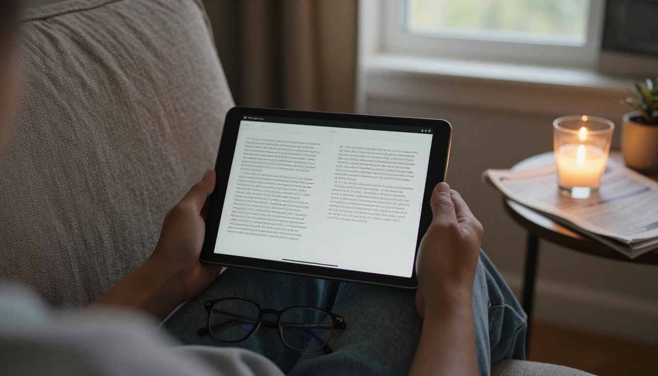 Person holding tablet showing split-screen AI comparison interface in cozy home setting Person holding tablet showing split-screen AI comparison interface in cozy home setting