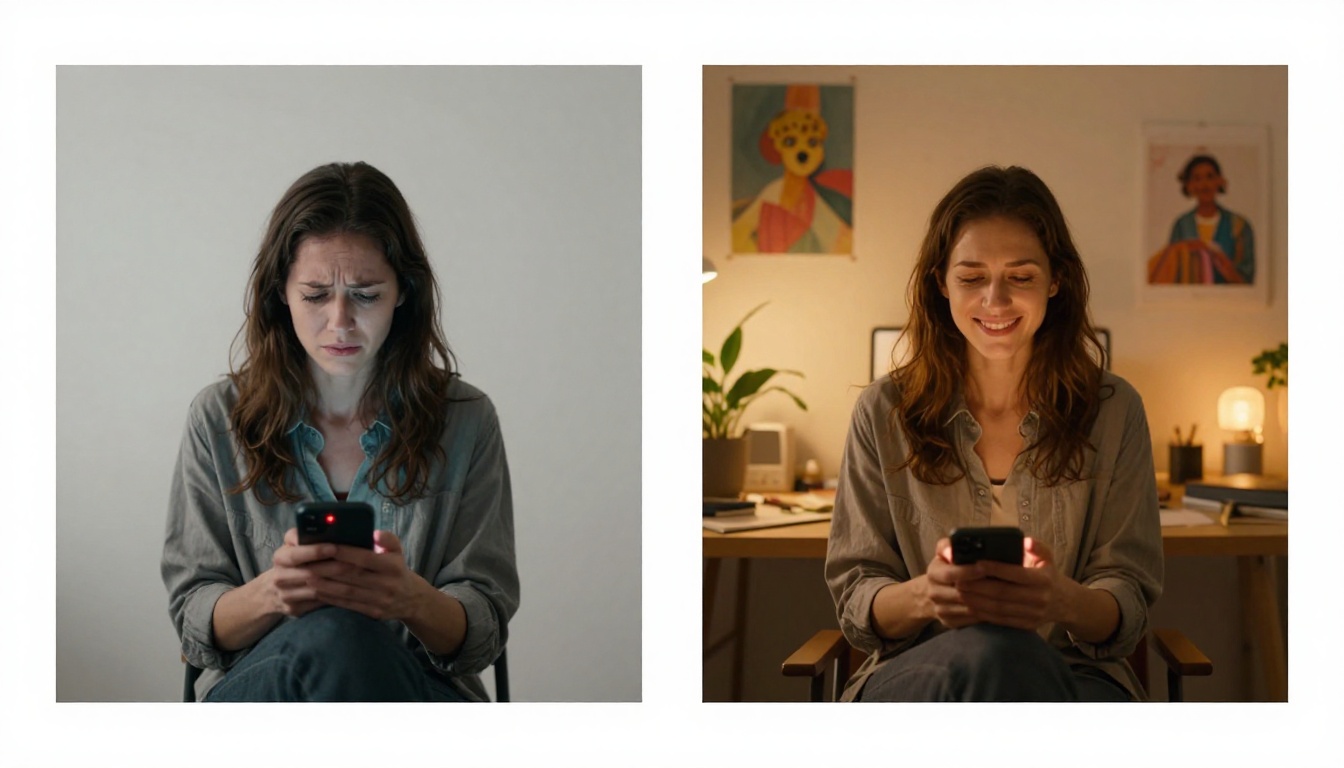 Split scene comparing restricted AI and creative freedom