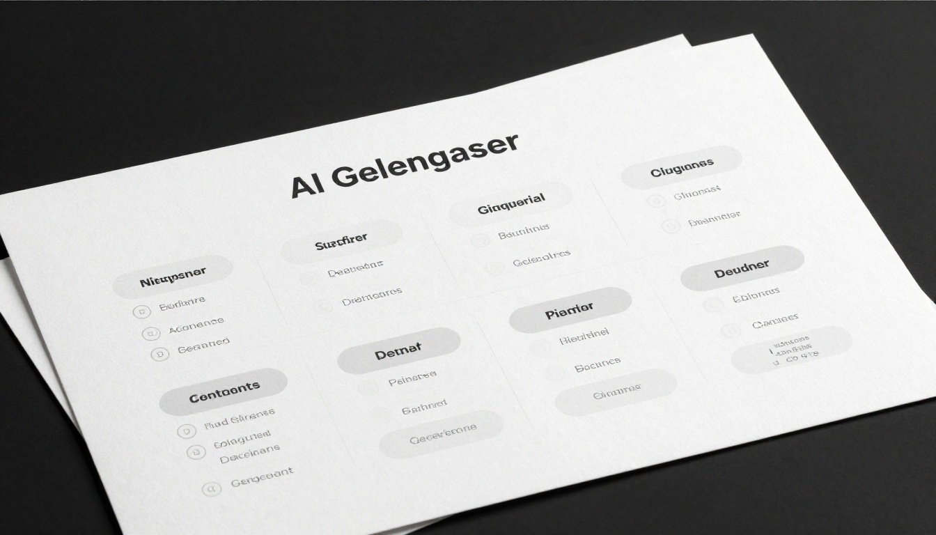 Feature comparison chart for AI image generators, clean flat lay photography on white paper
