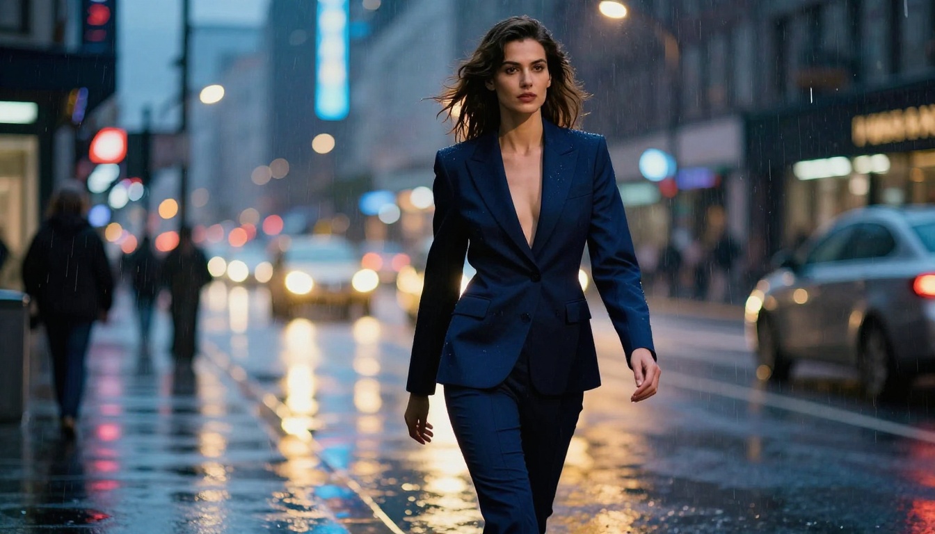 Night city street fashion editorial, cinematic AI photography Night city street fashion editorial, cinematic AI photography
