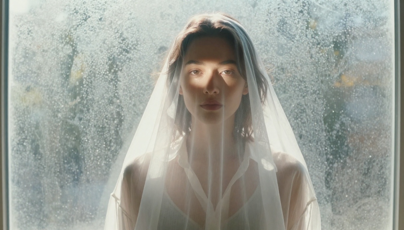 Backlit artistic portrait through frosted glass, fine art aesthetic