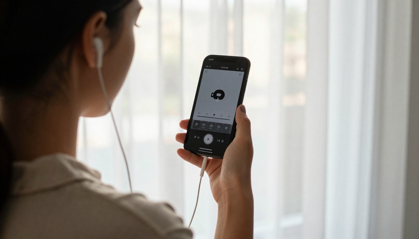 Smartphone showing audio playback controls in soft natural window light Smartphone showing audio playback controls in soft natural window light