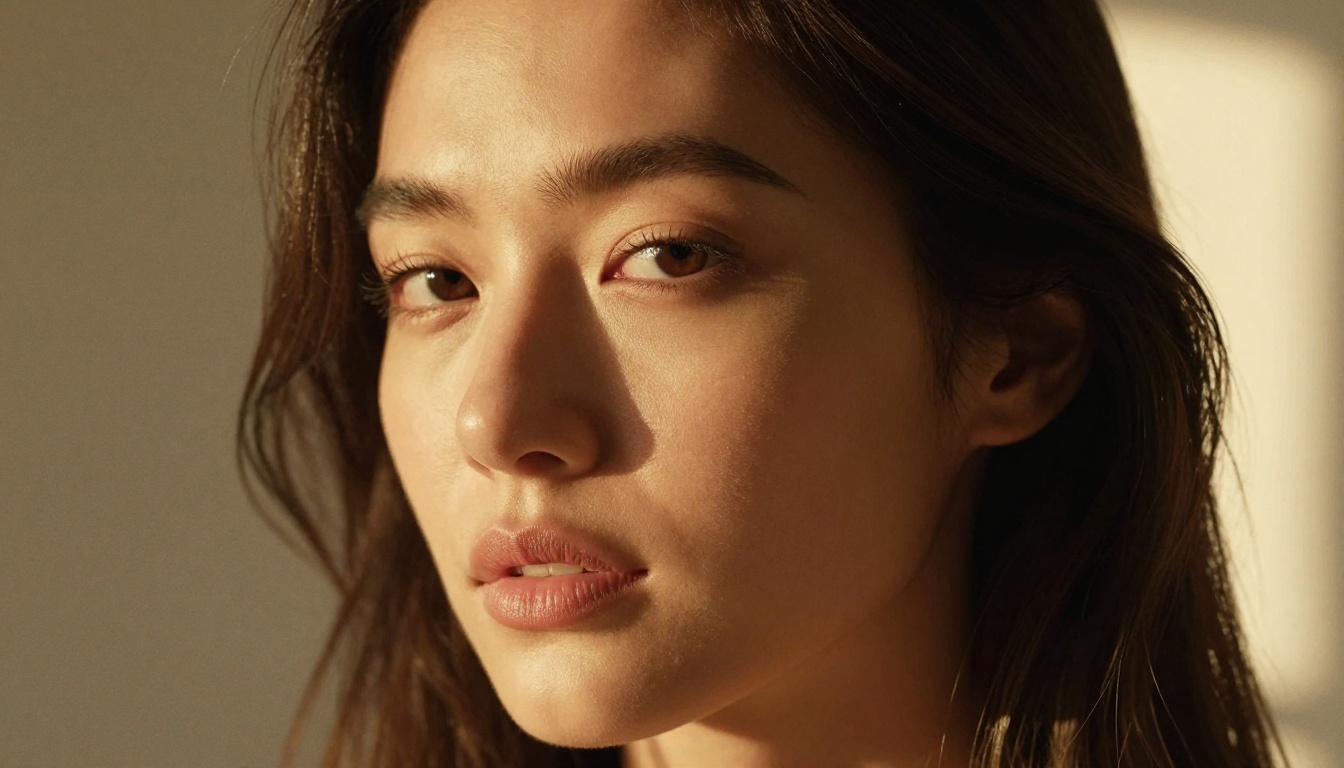 Close-up portrait of a beautiful woman in natural window lighting Close-up portrait of a beautiful woman in natural window lighting