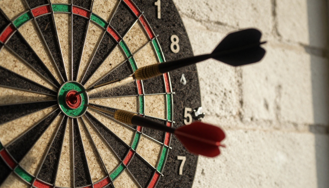 Close-up of a dartboard with darts in the bullseye representing AI accuracy comparison Close-up of a dartboard with darts in the bullseye representing AI accuracy comparison