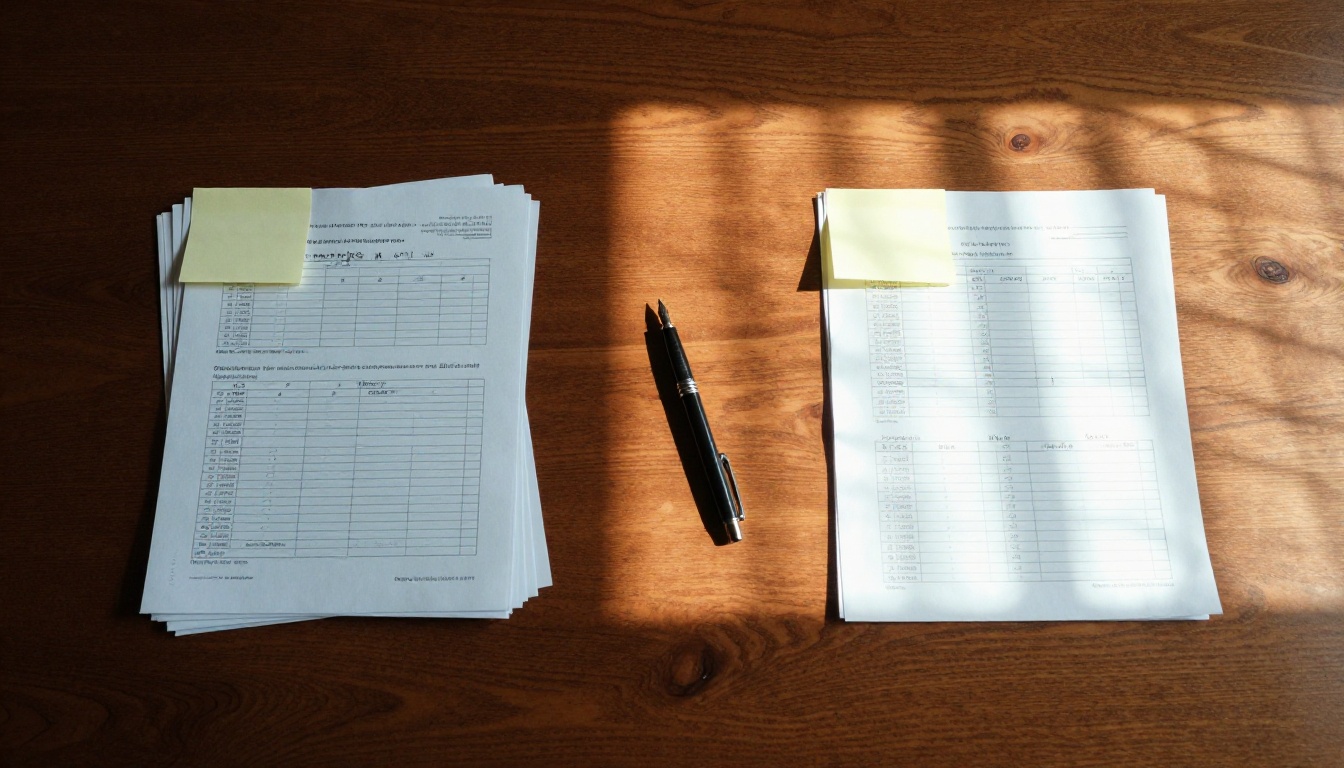 Printed documents and cost calculations spread across a conference table representing pricing decisions Printed documents and cost calculations spread across a conference table representing pricing decisions
