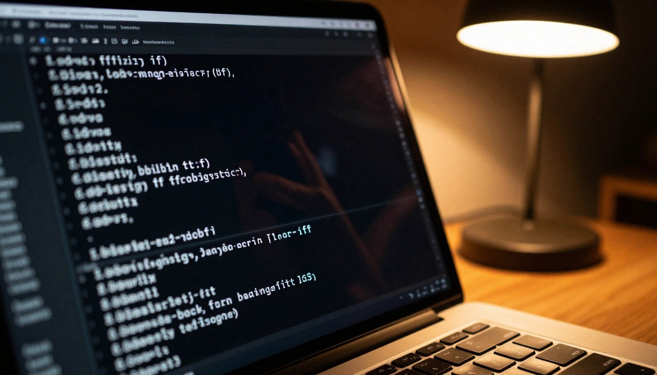 Late-night developer debugging session with terminal output on dark screen