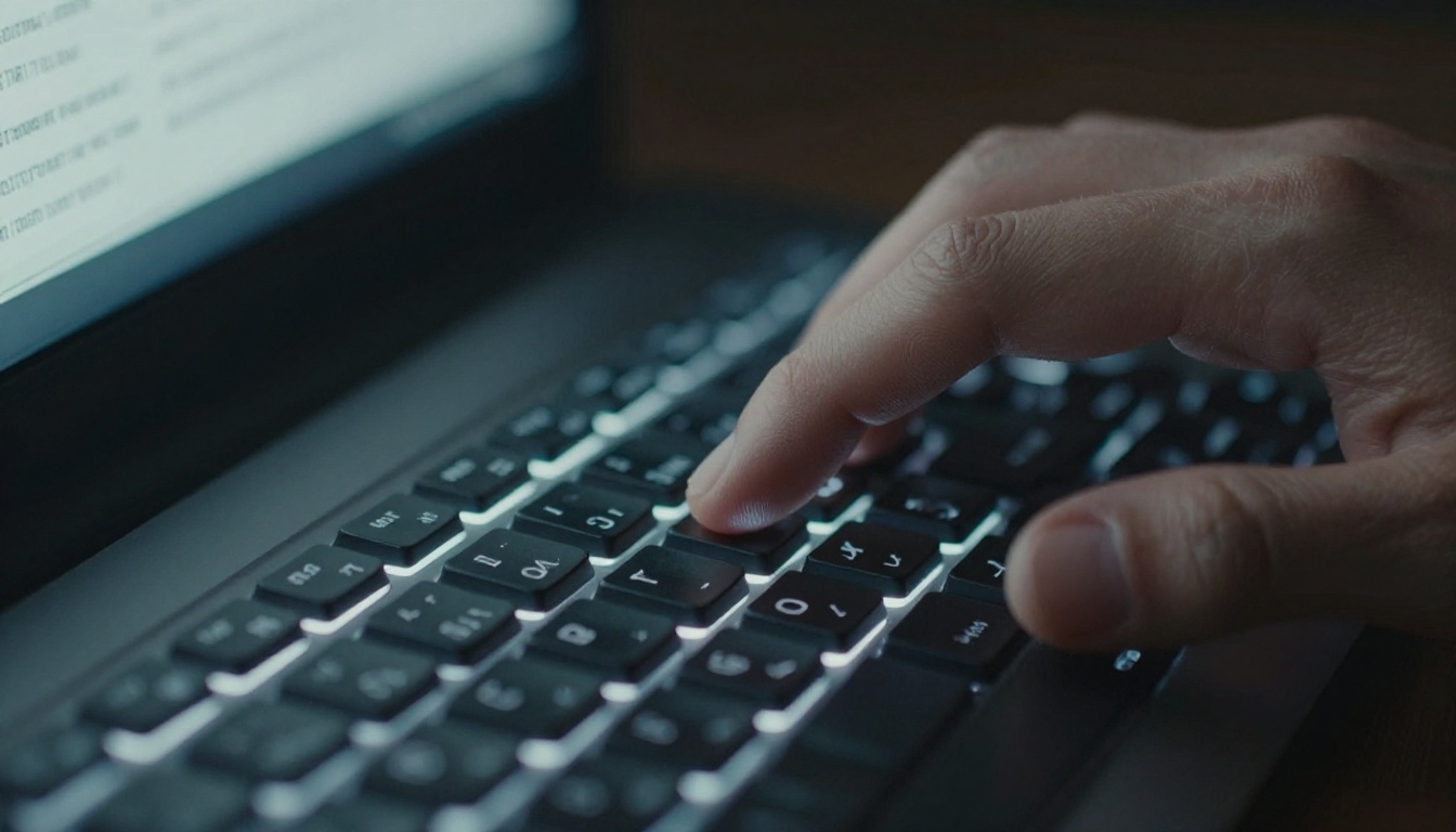 Macro close-up of fingers mid-keystroke on a mechanical keyboard with AI interface in background Macro close-up of fingers mid-keystroke on a mechanical keyboard with AI interface in background