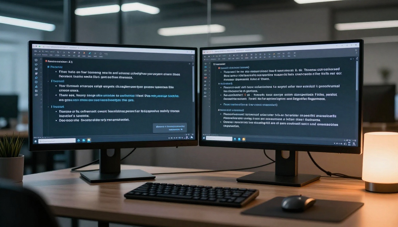 Dual monitor setup showing a brief AI response on the left versus a detailed multi-paragraph reasoning response on the right
