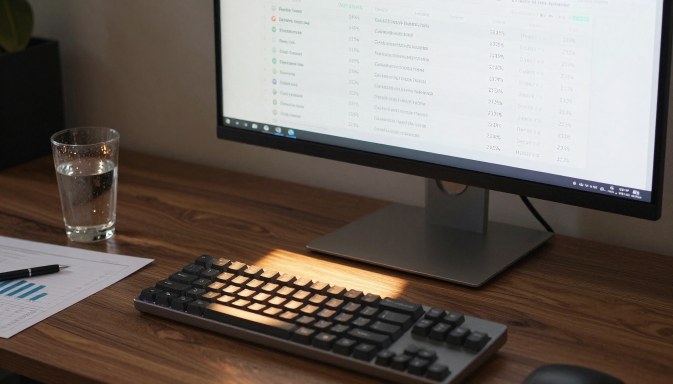 AI benchmark leaderboard comparison on a developer desk monitor under warm light
