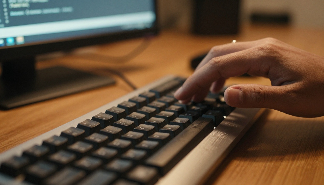 Close-up of a developer's hands on a mechanical keyboard mid-keystroke