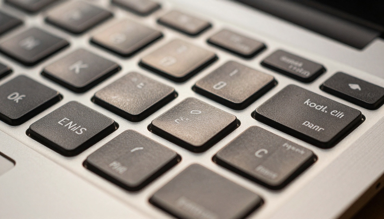 Developer typing fast on backlit keyboard in close-up macro photography