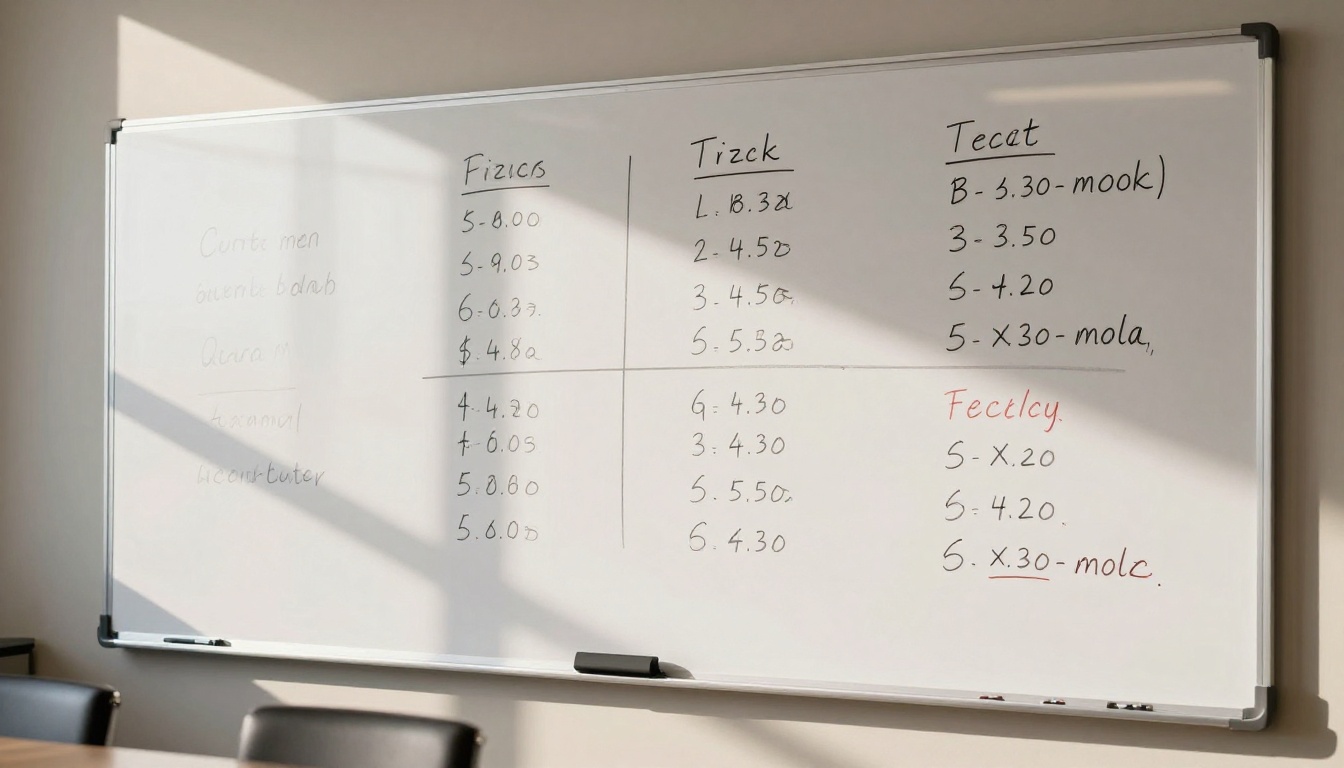 Whiteboard with pricing comparison charts
