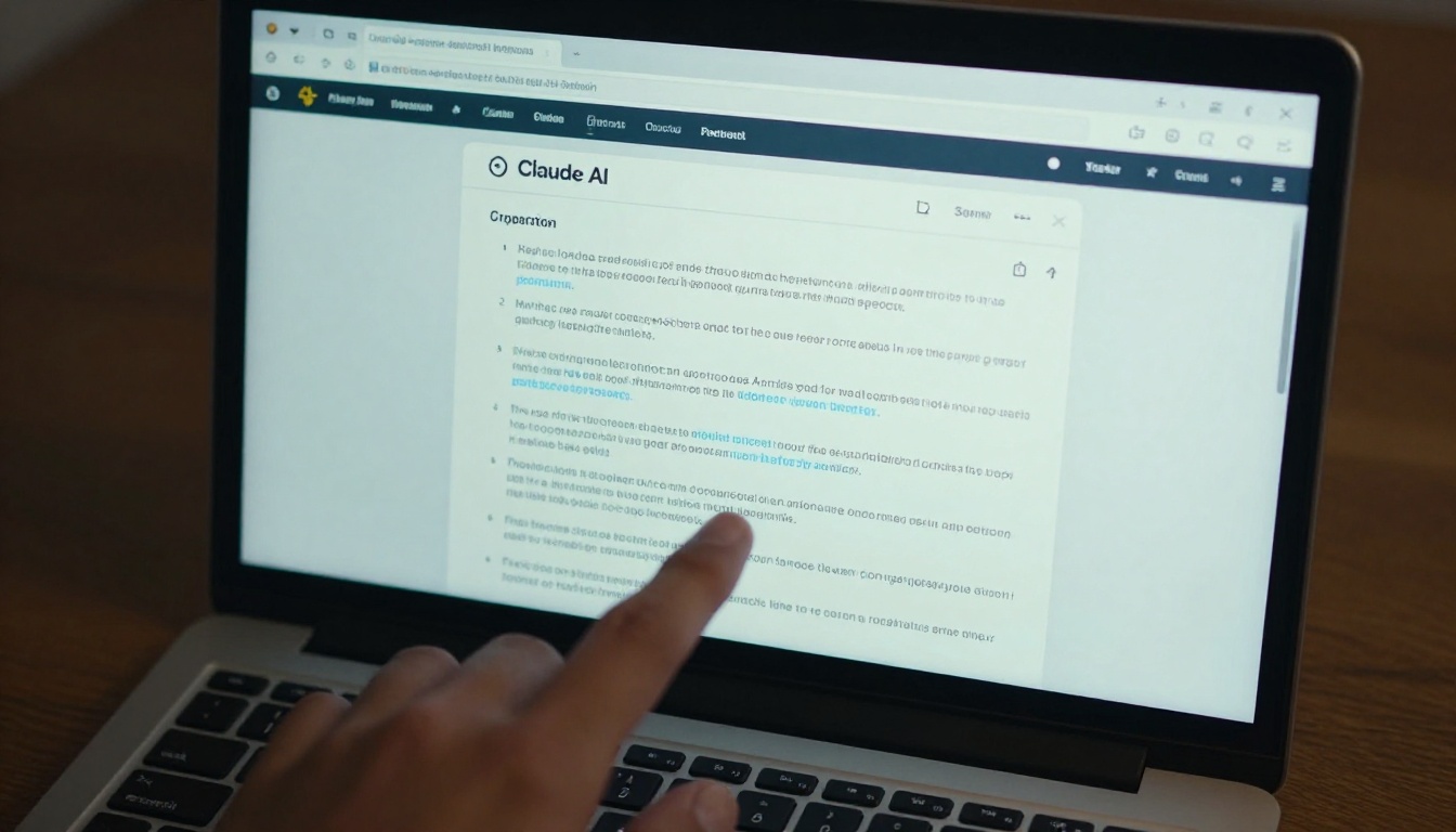 Laptop screen showing Claude AI interface with structured prompt