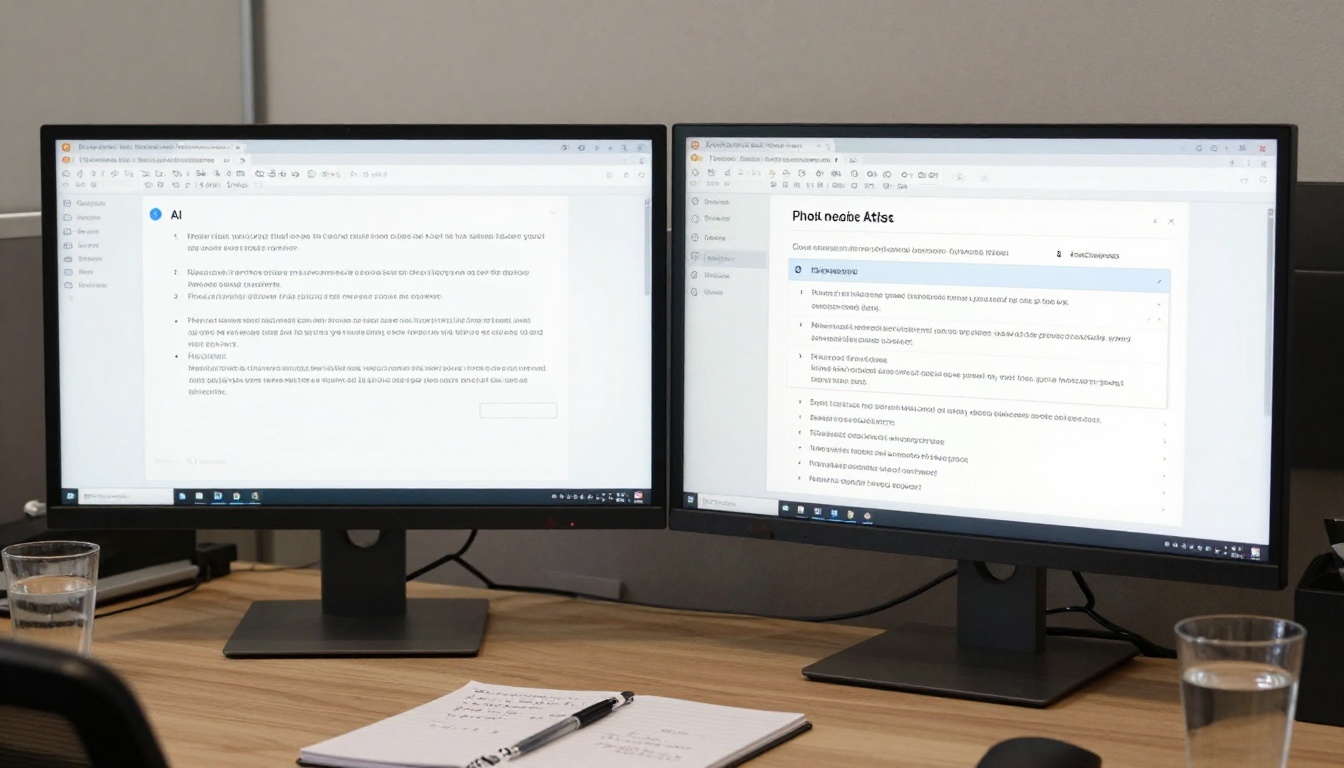 Two side-by-side AI chat interface panels on a wide monitor comparing simple versus structured outputs