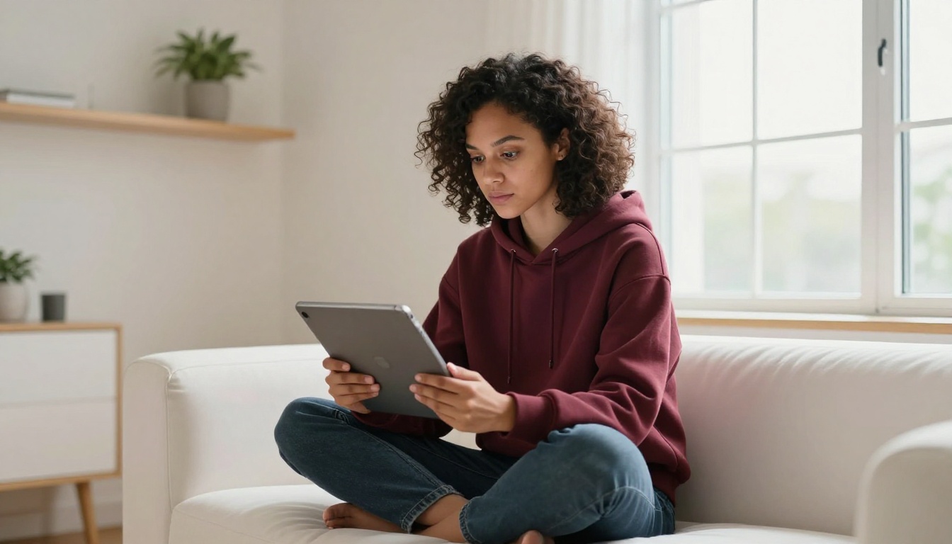 Developer reading AI API documentation on a tablet in a bright home office