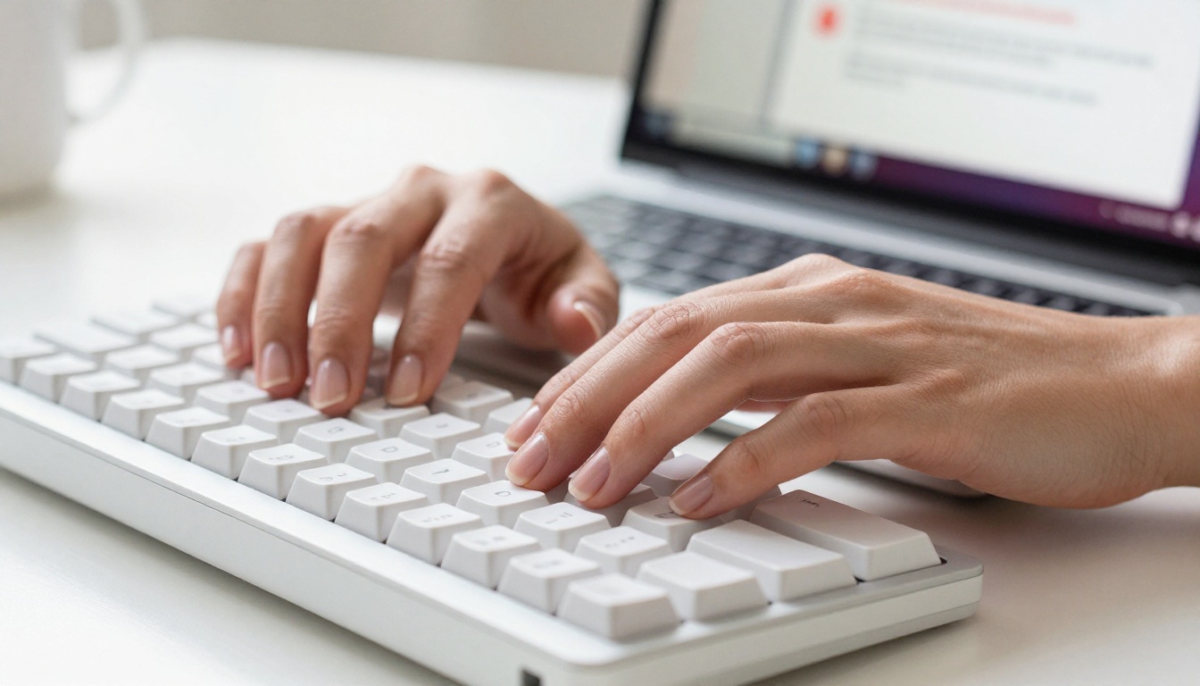 Content filtering concept: hands at keyboard with AI warning dialog Content filtering concept: hands at keyboard with AI warning dialog