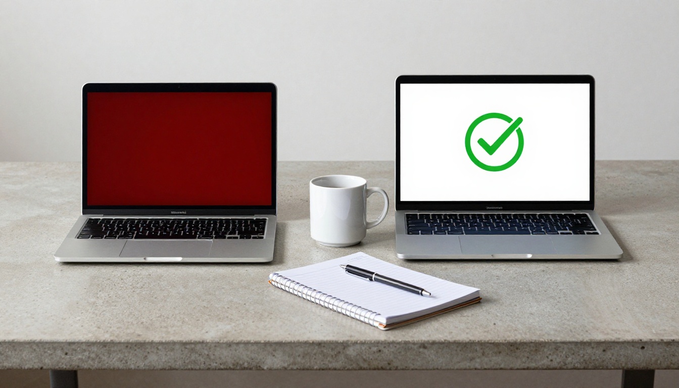 Two laptops side by side showing refused and approved AI responses Two laptops side by side showing refused and approved AI responses