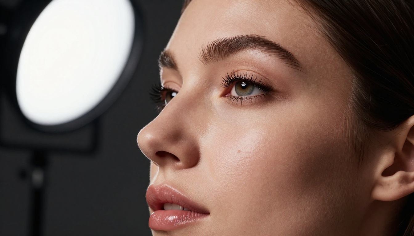 Striking close-up portrait with cinematic studio lighting and natural skin texture